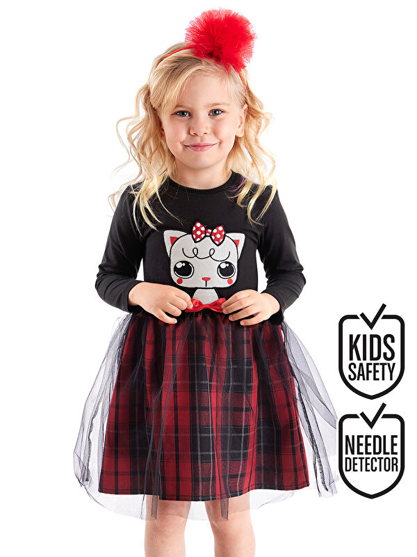 Denokids Kokoş Kedicik Kız Çocuk Elbise