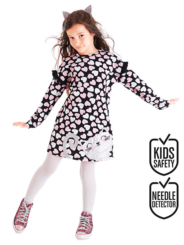 Denokids Gümüş Kalpli Kız Çocuk Elbise