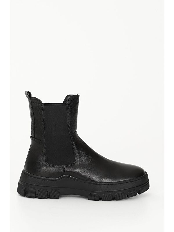 SİYAH Hakiki Deri Yuvarlak Burun Kadın Günlük Chelsea Bot 52411 - Görsel 5