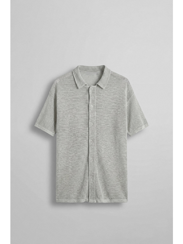 Abluka Online Erkek Oversize İnce Triko Gömlek Gri