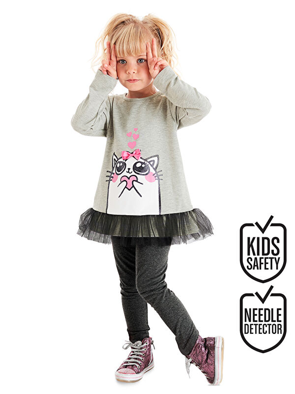 Denokids Cute Cat Kız Çocuk Tunik Tayt Takım
