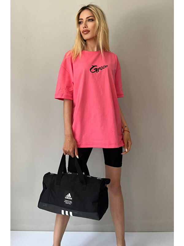 Madmext Pembe Baskılı Oversize Tişört Mg1491