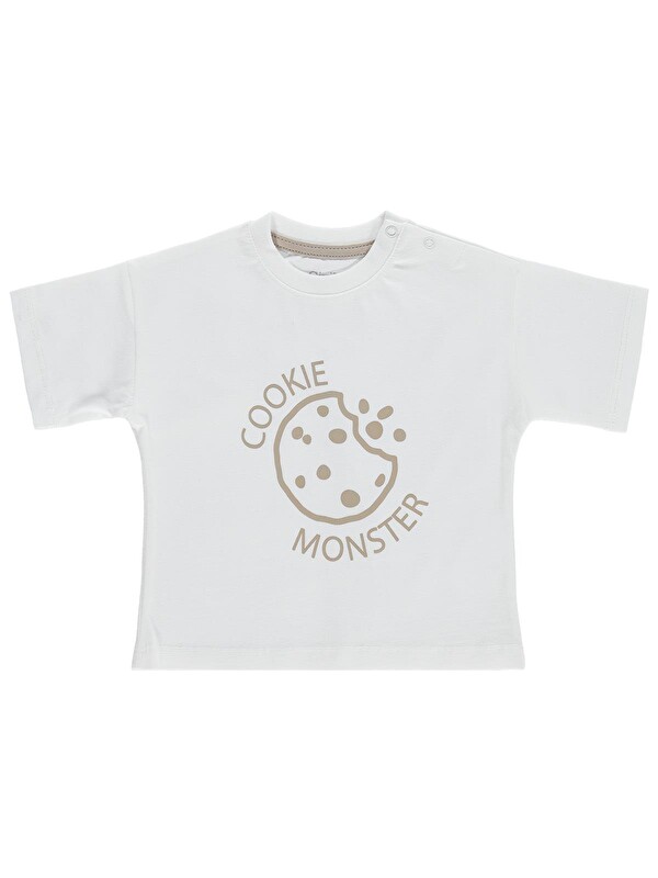 Civil Baby Cookie Monster 3-12 Ay Tişört - Ekru