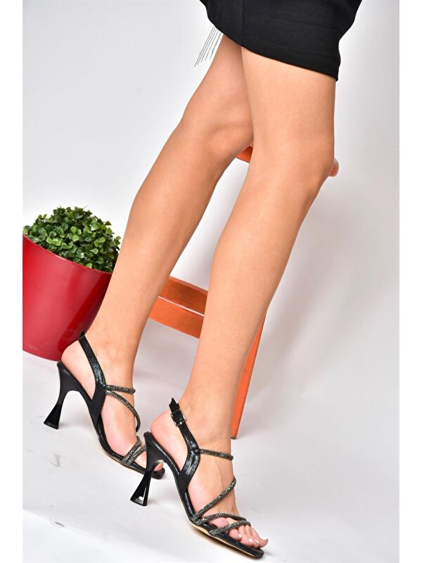 P820054414 Siyah Suni Deri Topuklu Kadın Abiye Ayakkabı - Görsel 5