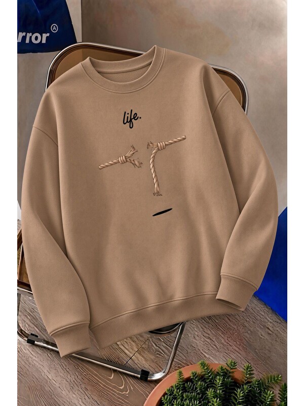 Oksit Bs Life Design Minimalist İllüstrasyon Baskılı Sweatshirt-Büyük Beden Seçenekli
