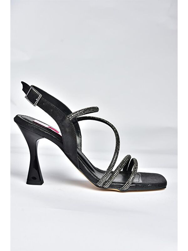 P820054414 Siyah Suni Deri Topuklu Kadın Abiye Ayakkabı - Görsel 6