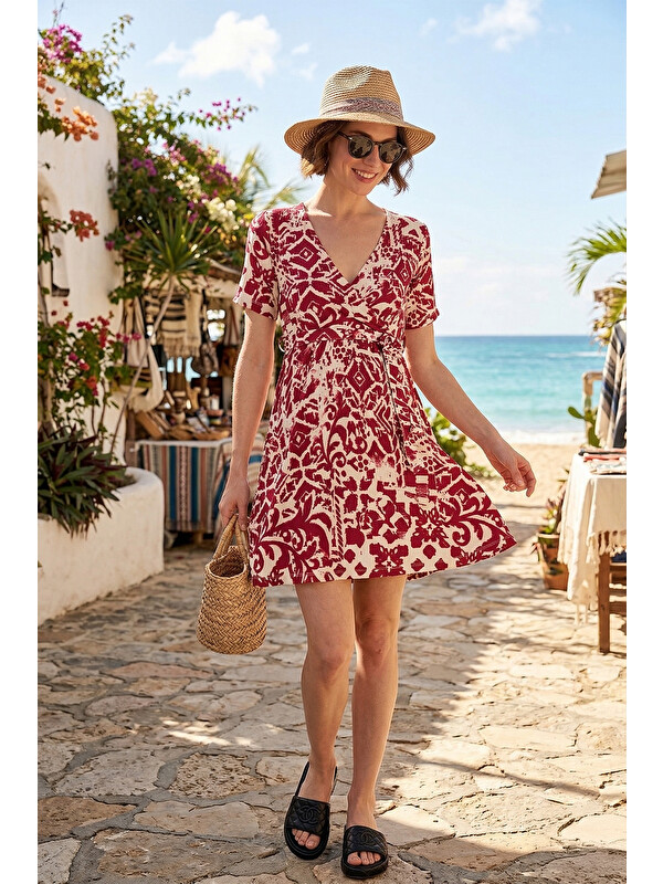Lela Desenli Kruvaze Yaka Regular Fit Kadın Elbise 5865723