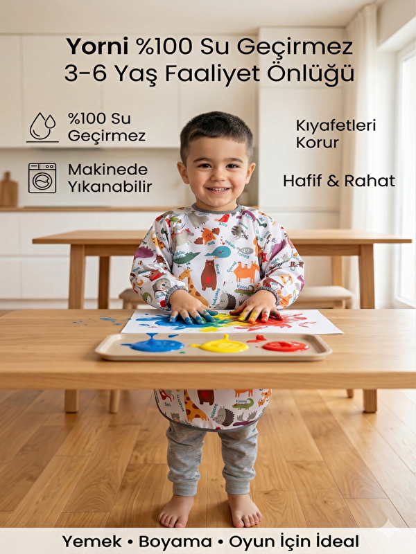 Yorni 3-6 Yaş Zoo, Uzun Kollu, Sıvı Geçirmez, Makinede Yıkanabilir Çocuk Faaliyet, Aktivite, Boyama Önlüğü