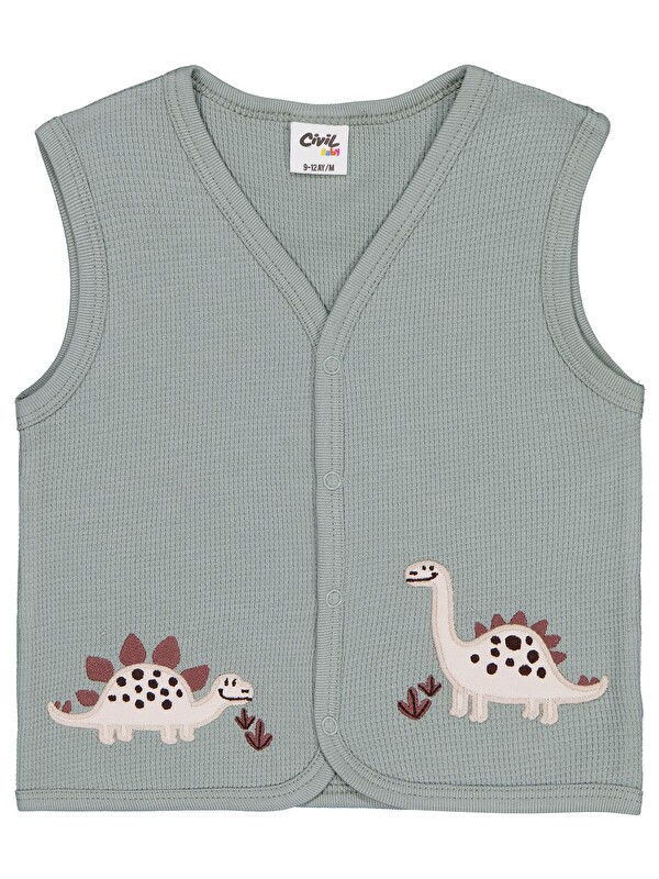 Civil Baby Dinozor Nakışlı 6-18 Ay Yelek - Yeşil 12-18 Ay