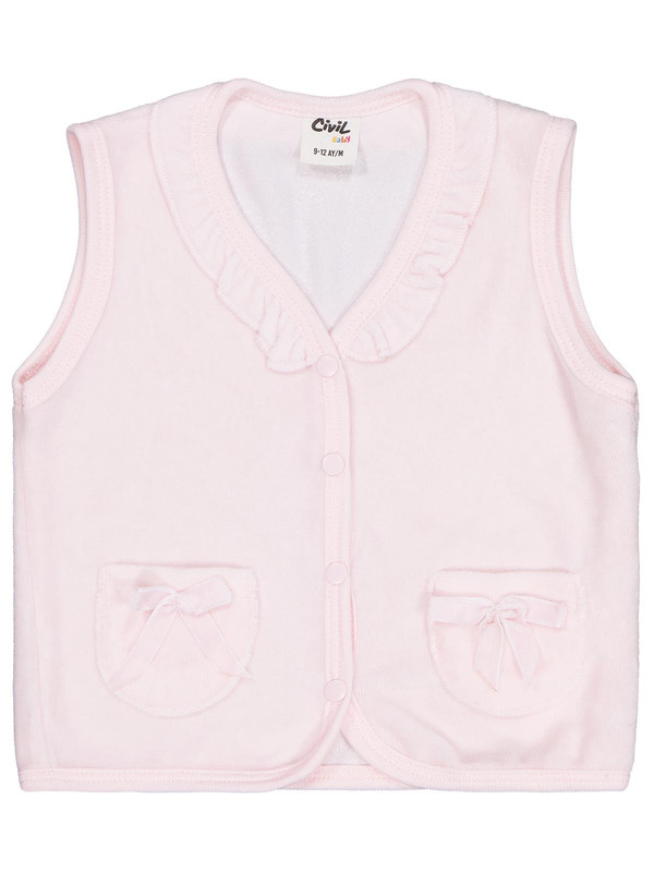 Civil Baby Cep Fiyonklu Yaka Fırfırlı 6-18 Ay Yelek - Pembe 9-12 Ay