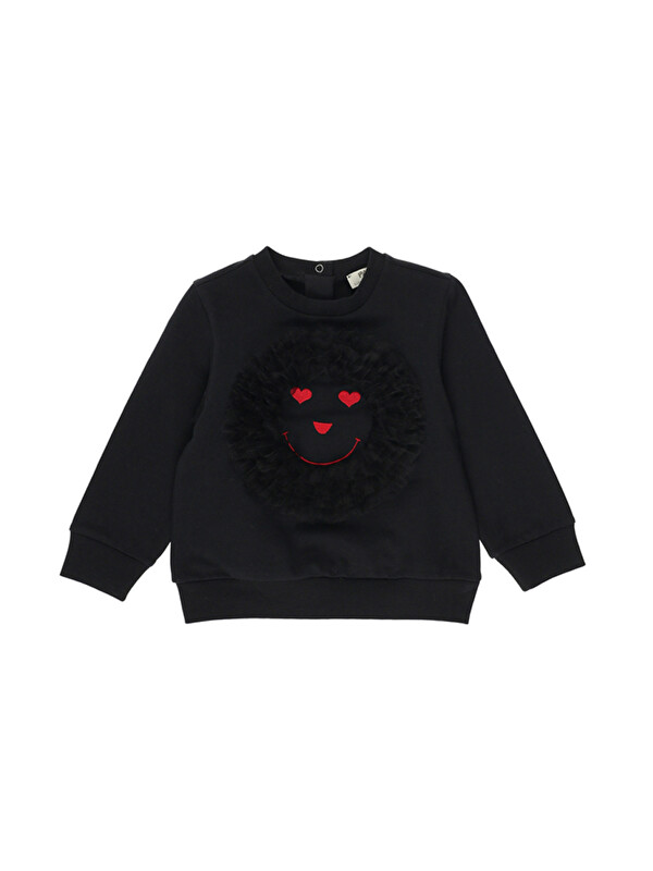 Panço Kız Bebek Nakış Detaylı Siyah Sweatshirt