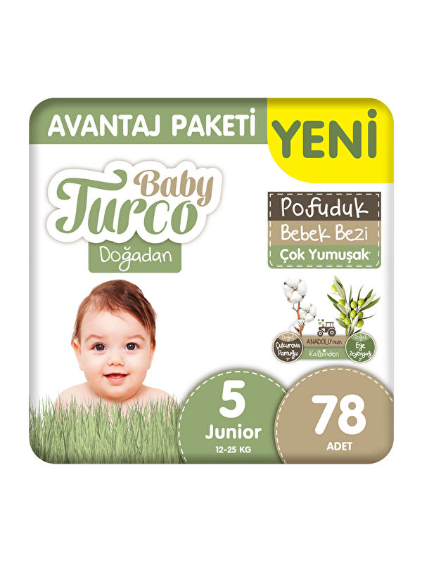 Baby Turco Doğadan Avantaj Paketi Pofuduk Bebek Bezi 5 Numara Junior 78 Adet