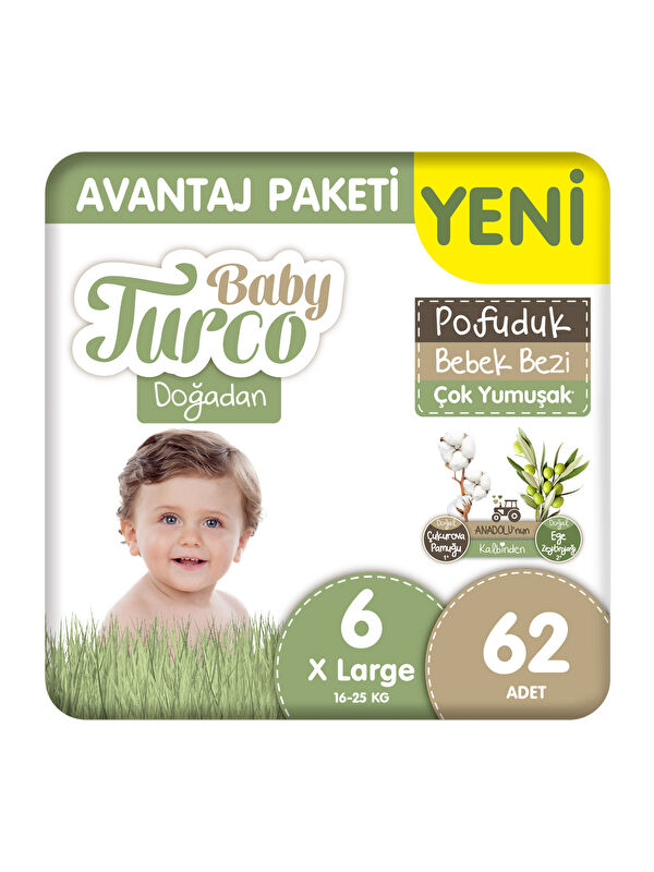 Baby Turco Doğadan Avantaj Paketi Pofuduk Bebek Bezi 6 Numara Xlarge 62 Adet
