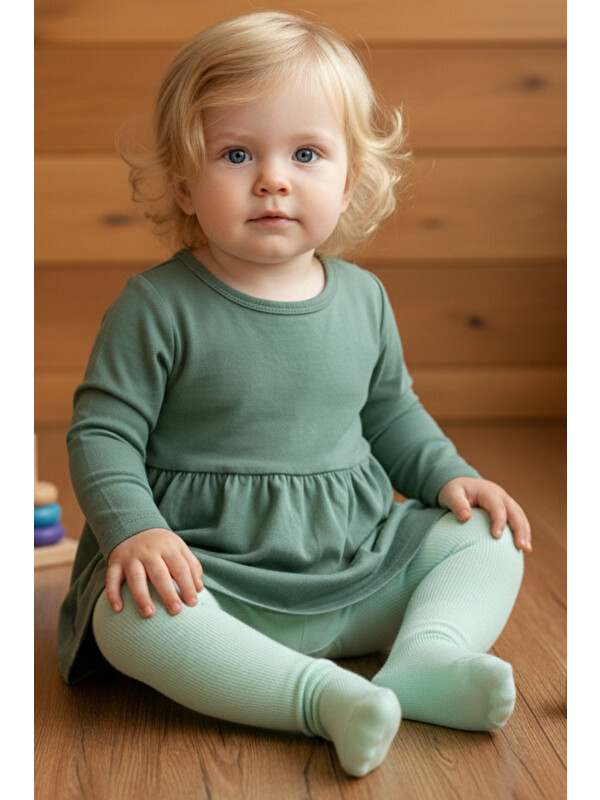 Parla Kids Kız Bebek Yeşil Pamuklu Elastanlı Külotlu Çorap