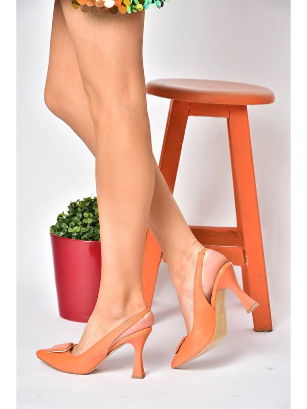 P250148209 Turuncu Tokalı Kalın Topuklu Kadın Ayakkabı - Görsel 3