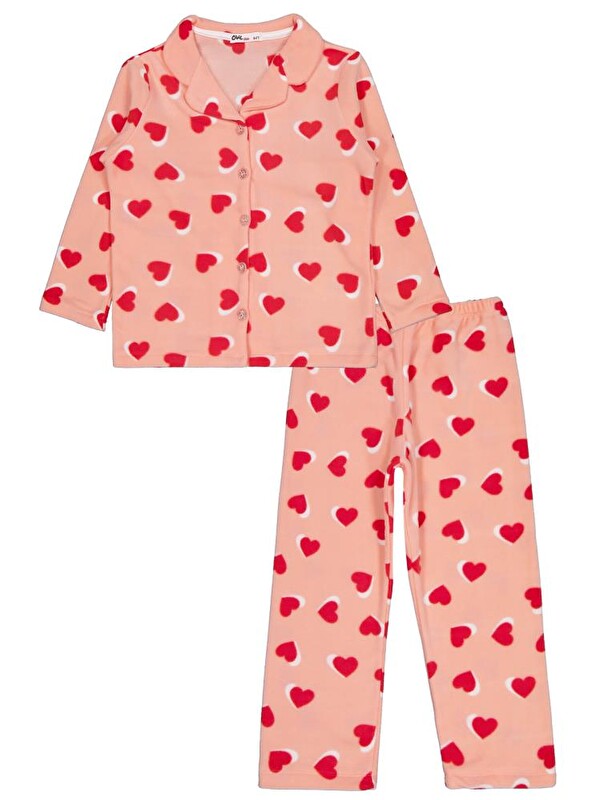 Civil Girls Kalp Desenli 10-13 Yaş Pijama Takımı - Pudra 12-13 Yaş
