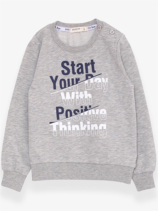 Breeze Erkek Çocuk Sweatshirt Yazı Baskılı Gri Melanj (2-5 Yaş)
