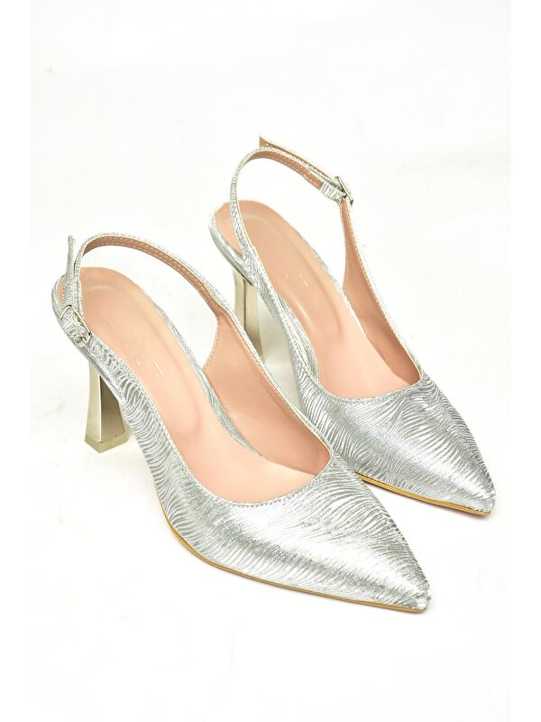 U6762892 Gümüş Kadın Topuklu Ayakkabı - Görsel 4