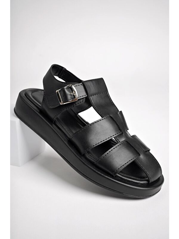 DOSSİ Dolgu Topuklu Bilekten Bağlamalı Tokalı Kadın Sandalet - Görsel 7