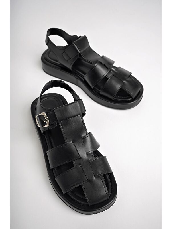 DOSSİ Dolgu Topuklu Bilekten Bağlamalı Tokalı Kadın Sandalet - Görsel 8