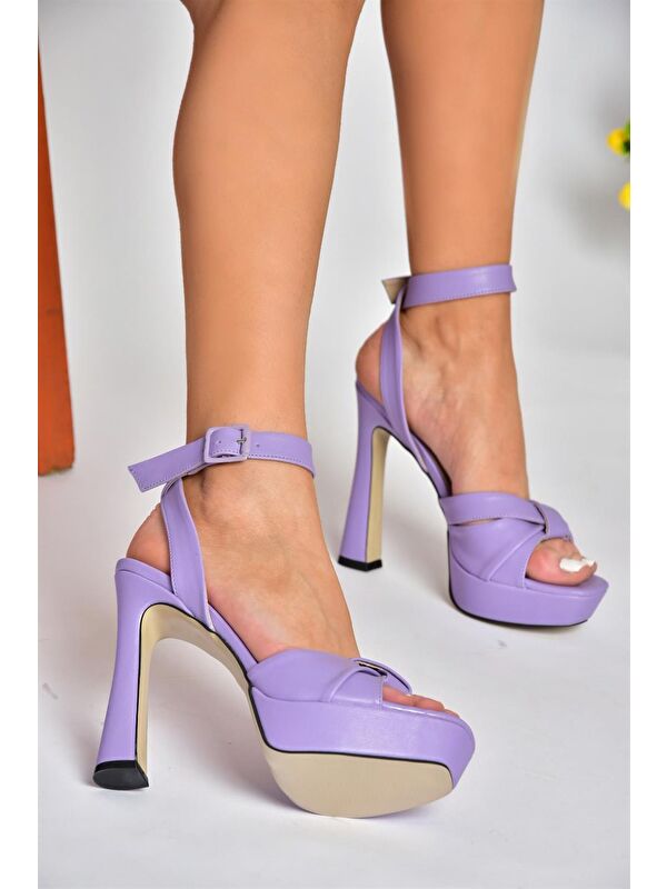 K404080209 Eflatun Plaform Topuklu Kadın Ayakkabı - Görsel 4