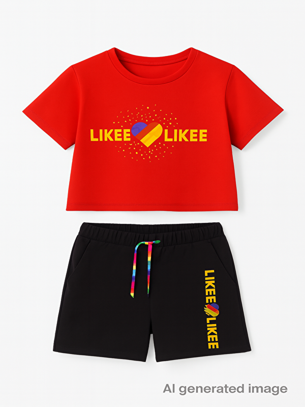 Toontoykids Kız Çocuk Likee Baskılı Cebi Şortlu Takım