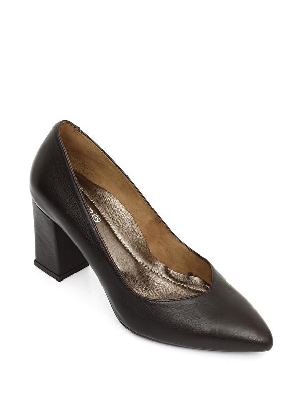 Hakiki Deri Sivri Burun Yüksek Kalın Topuklu Kadın Ayakkabı 24171 - Görsel 6