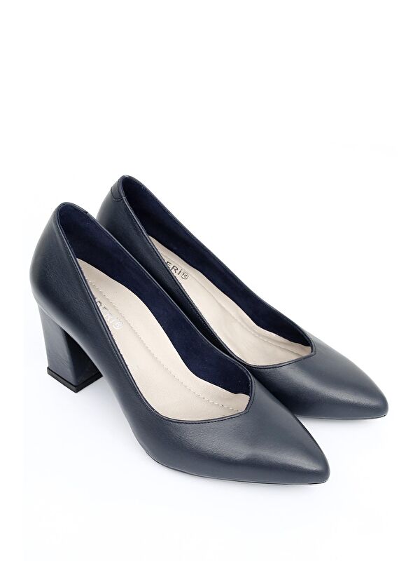 Hakiki Deri Sivri Burun Yüksek Kalın Topuklu Kadın Ayakkabı 24171 - Görsel 3