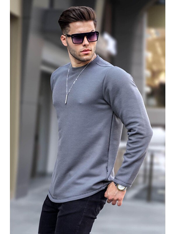 Madmext Füme Bisiklet Yaka Regular Fit Basic Sweatshirt 6023