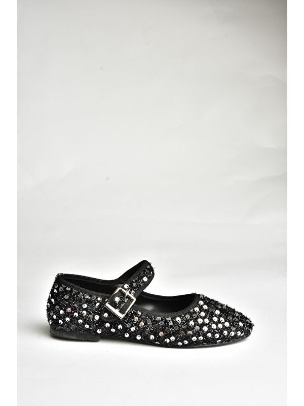 Fox Shoes U7256755 Siyah/Gümüş Kadın Babet