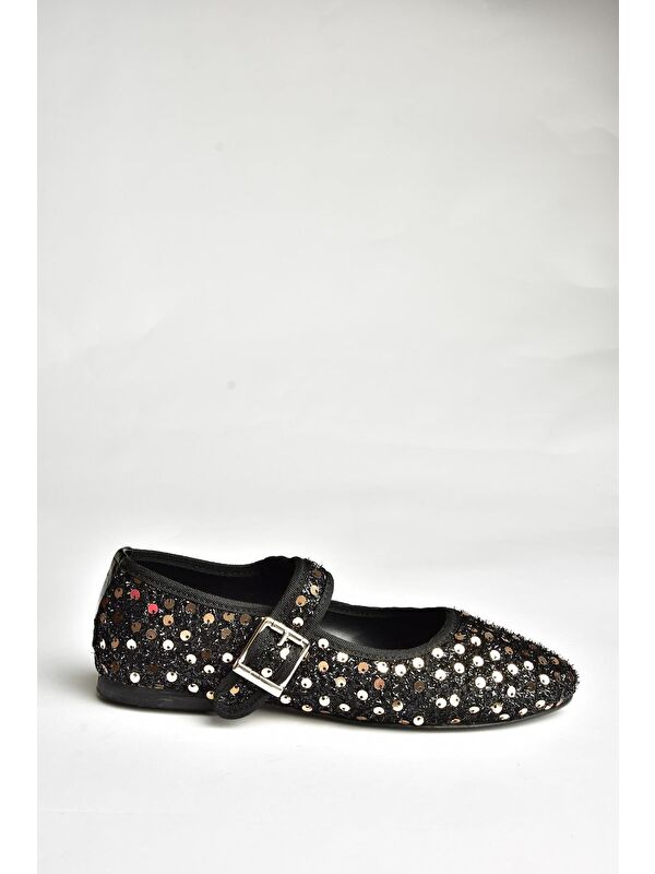 Fox Shoes U7256755 Siyah/Altın Kadın Babet
