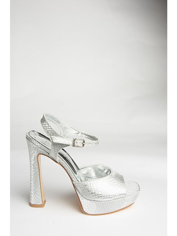 U2460825 Gümüş Kadın Topuklu Ayakkabı - Görsel 2