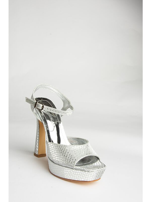 U2460825 Gümüş Kadın Topuklu Ayakkabı - Görsel 3