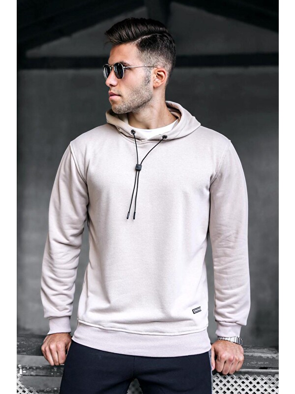 Madmext Bej  Erkek Kapüşonlu Sweatshirt Hoodie 5334