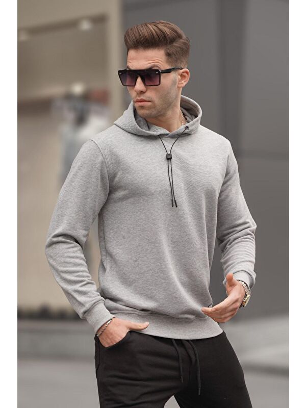 Madmext Gri  Erkek Kapüşonlu Sweatshirt Hoodie 5334