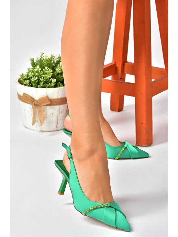 Yeşil Saten Kumaş Topuklu Kadın Abiye Ayakkabı P820062904 - Görsel 4