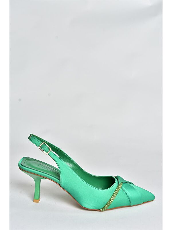 Yeşil Saten Kumaş Topuklu Kadın Abiye Ayakkabı P820062904 - Görsel 5