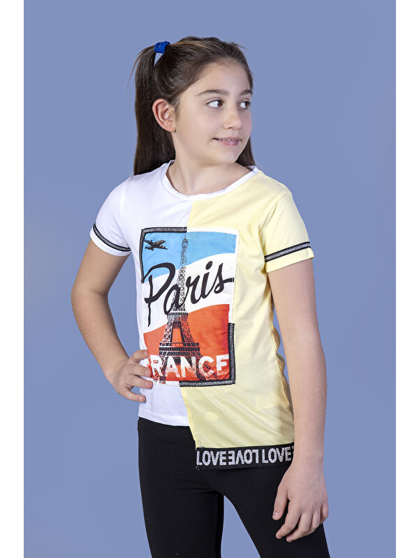 Toontoykids Kız Çocuk Paris Baskılı Şeritli Tişört