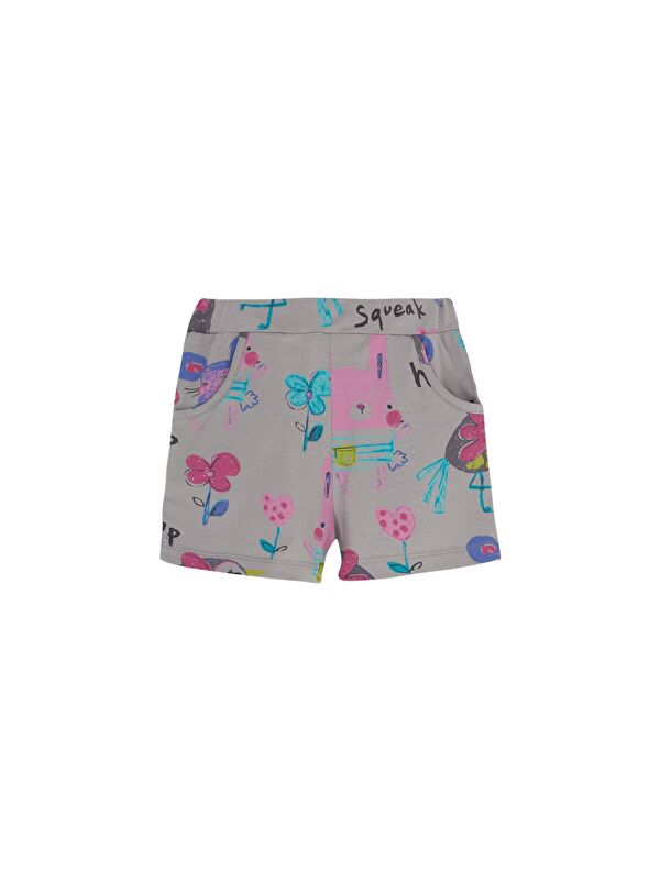 Lovetti Gri 1 Kız Çocuk Chirping Animals Desen Cepli Şort