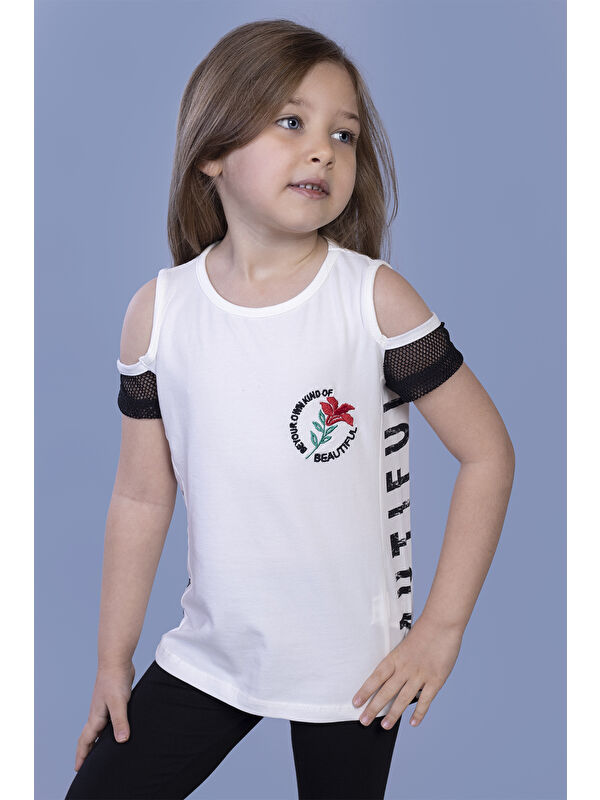Toontoykids Kız Çocuk Göğsü Nakışlı Tişört