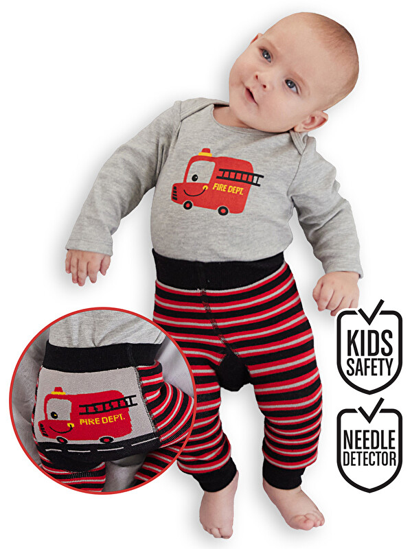 Denokids İtfaiye Erkek Bebek Body Tayt-Pantolon Takım
