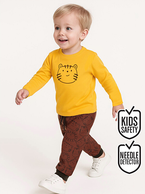 Denokids Sevimli Kedi Erkek Bebek Pantolon Takım