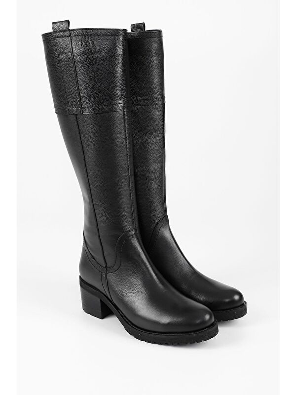 SİYAH Hakiki Deri Yuvarlak Burun Kauçuk Taban Topuklu Fermuarlı Kadın Günlük Çizme 63591 - Görsel 3