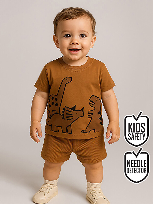 Denokids Dinozor Erkek Bebek T-shirt Kaşkorse Şort Takım
