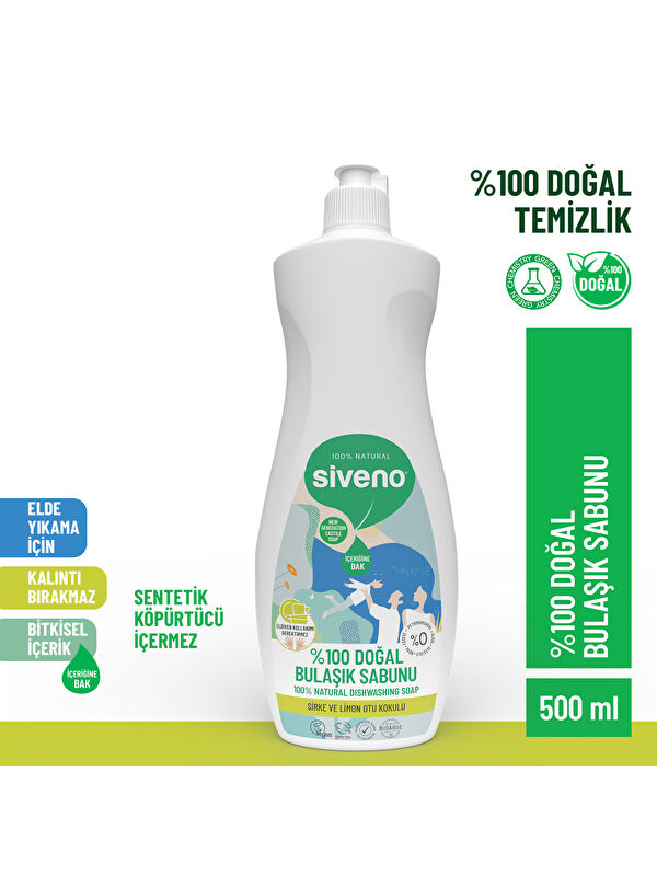 Siveno %100 Doğal Bulaşık Sabunu Bitkisel Elde Bulaşık Sabunu Nemlendirici Vegan 500 ml