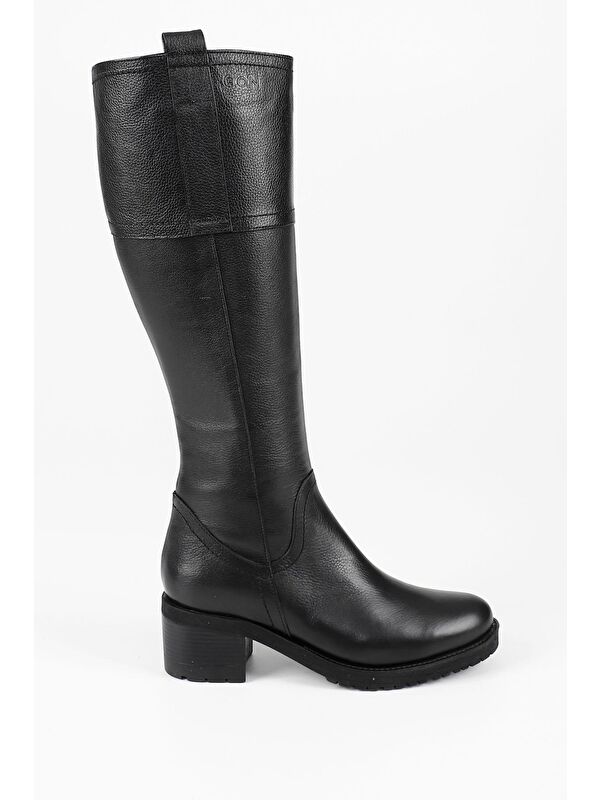 SİYAH Hakiki Deri Yuvarlak Burun Kauçuk Taban Topuklu Fermuarlı Kadın Günlük Çizme 63591 - Görsel 5