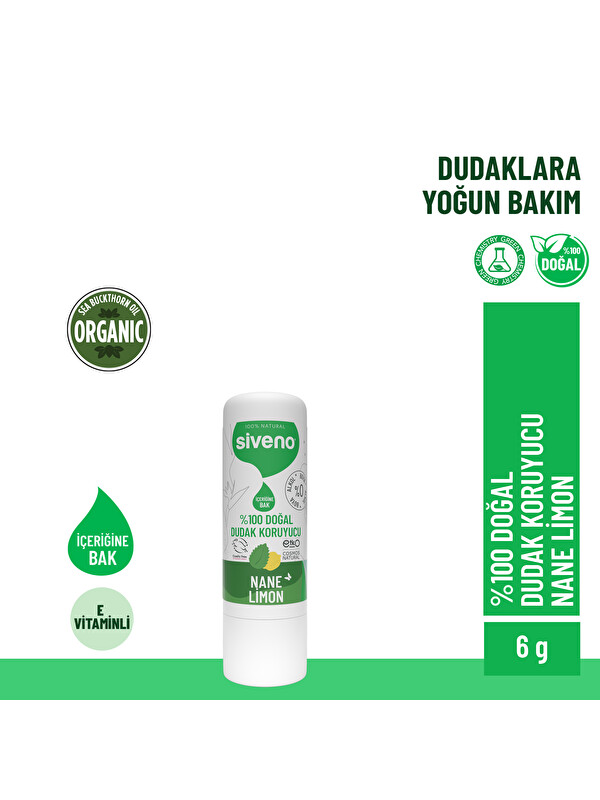 Siveno %100 Doğal Dudak Koruyucu Nane & Limon Bitkisel Lipbalm Krem Nemlendirici Parlatıcı Onarıcı 6