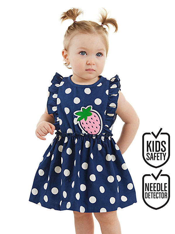 Denokids Puanlı Çilek Kız Bebek Poplin Elbise