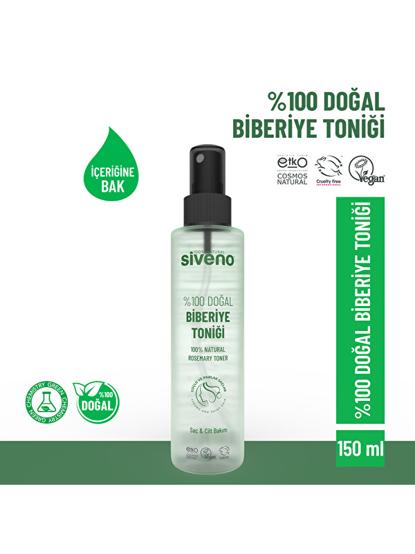 Siveno %100 Doğal Biberiye Suyu Saç Dökülmesi Karşıtı ve Hızlı Saç Uzatma Etkili Saç Toniği 150 ml