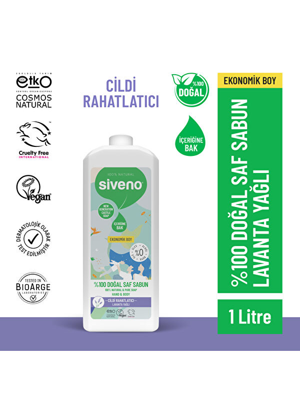 Siveno %100 Doğal Sıvı Kastil Sabun Lavanta Yağlı Cildi Rahatlatıcı Nemlendirici Bitkisel Vegan 1000 ml